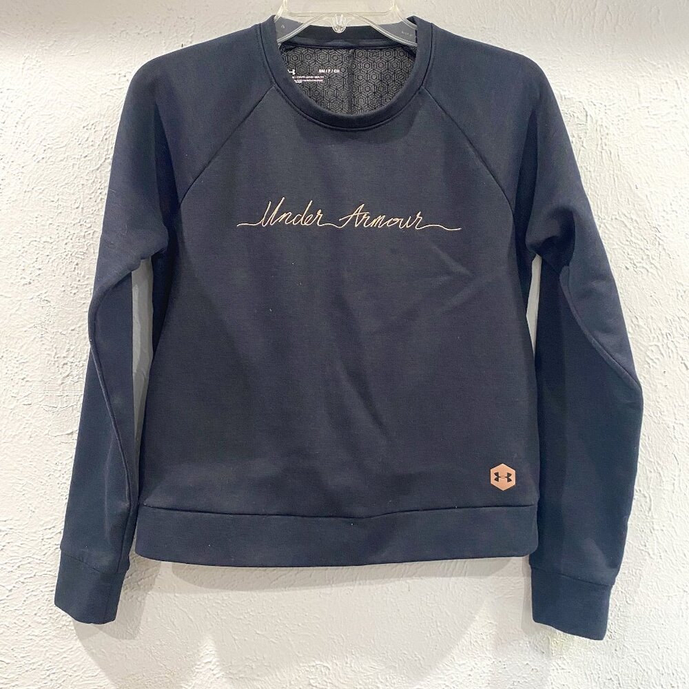 Under Armour, Recovery Fleece Script Crew Neck loose sweatshirt size small black